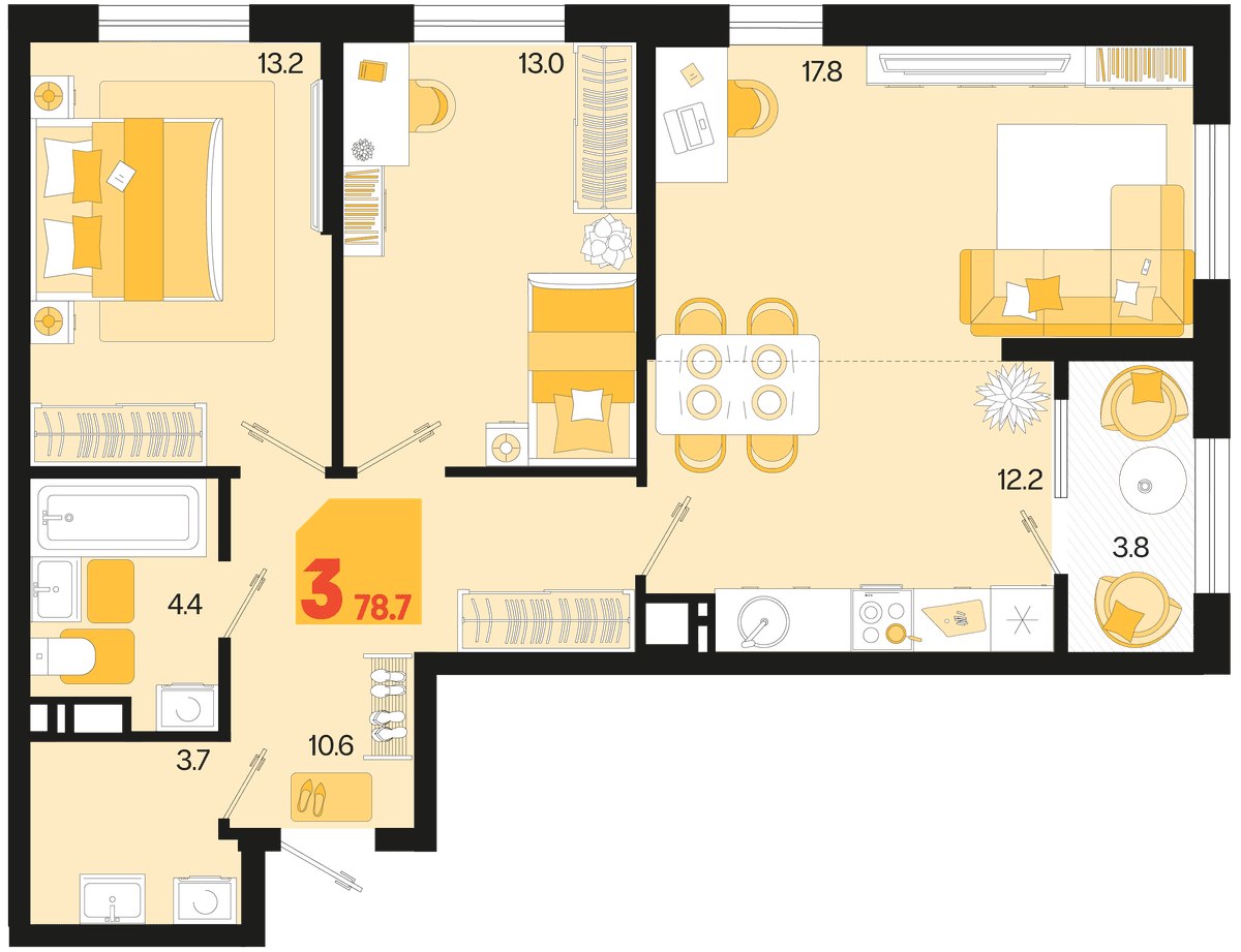 3-к, 78.7 м² · Первое место