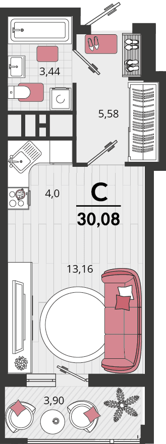 1-к, 30.08 м² · Родные просторы