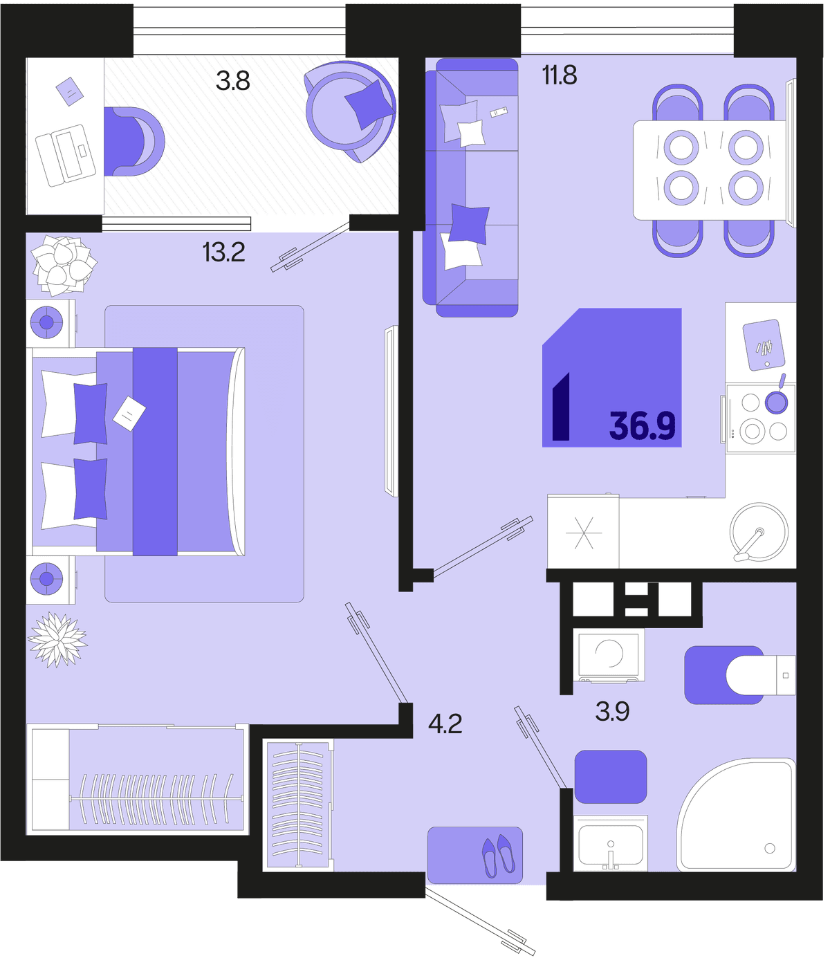 1-к, 36.9 м² · Первое место