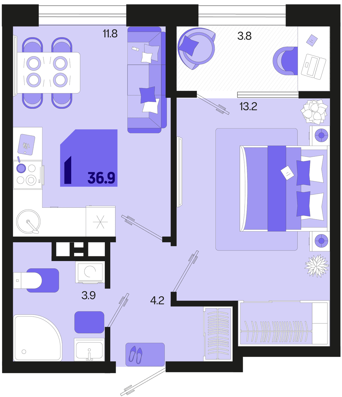 1-к, 36.9 м² · Первое место