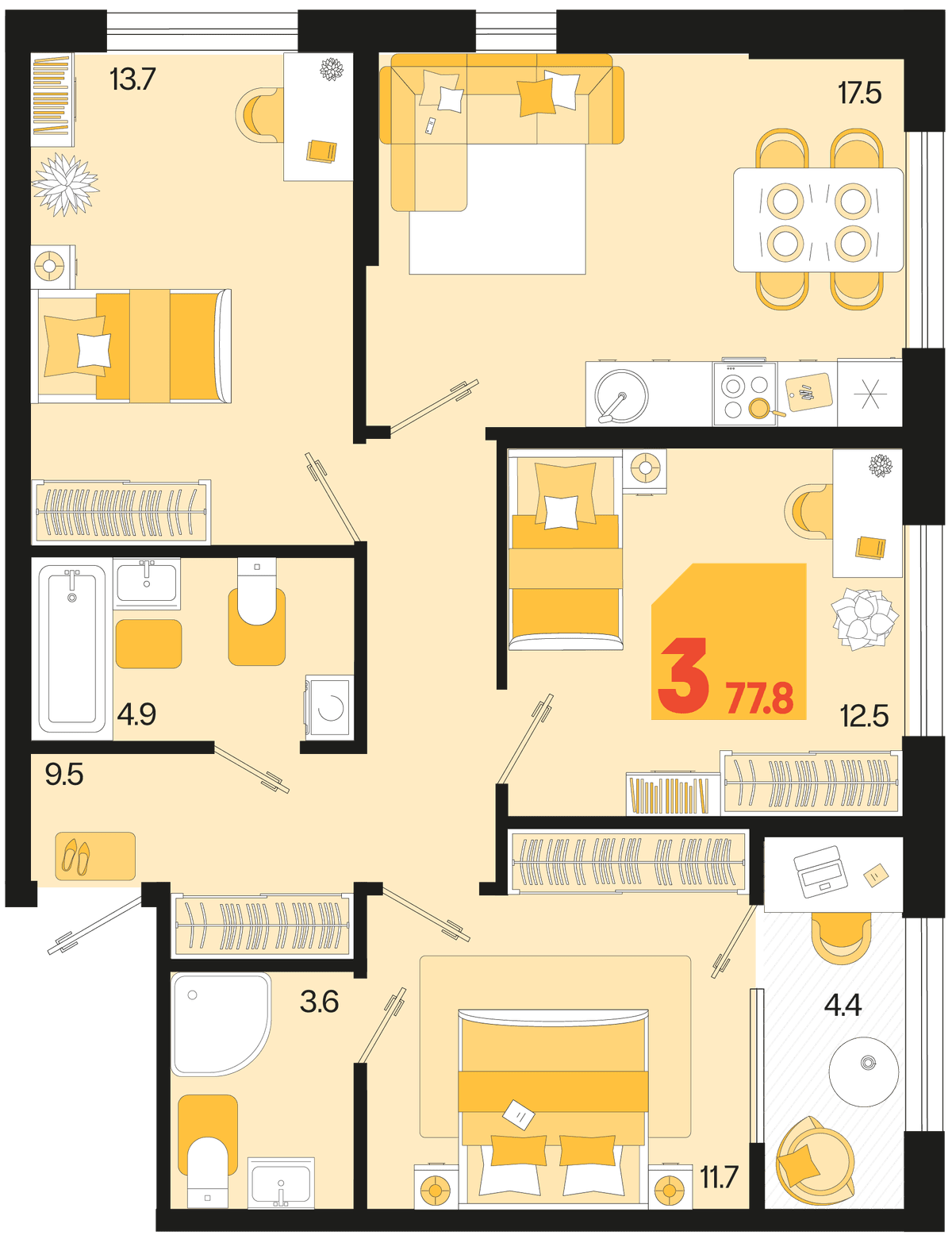 3-к, 77.8 м² · Первое место