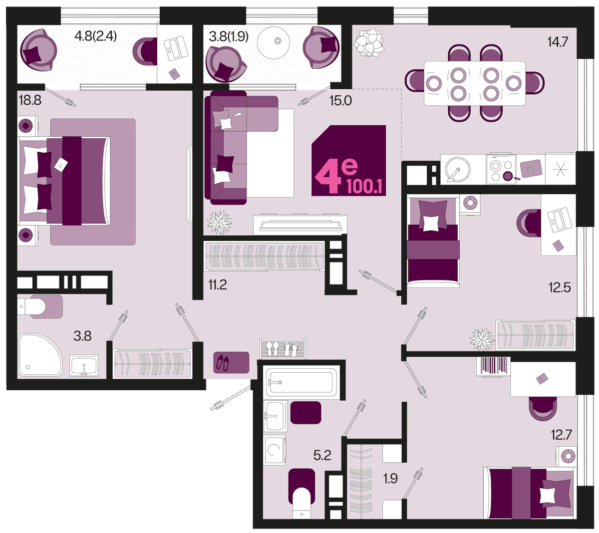 4-к, 104.4 м² · Первое место