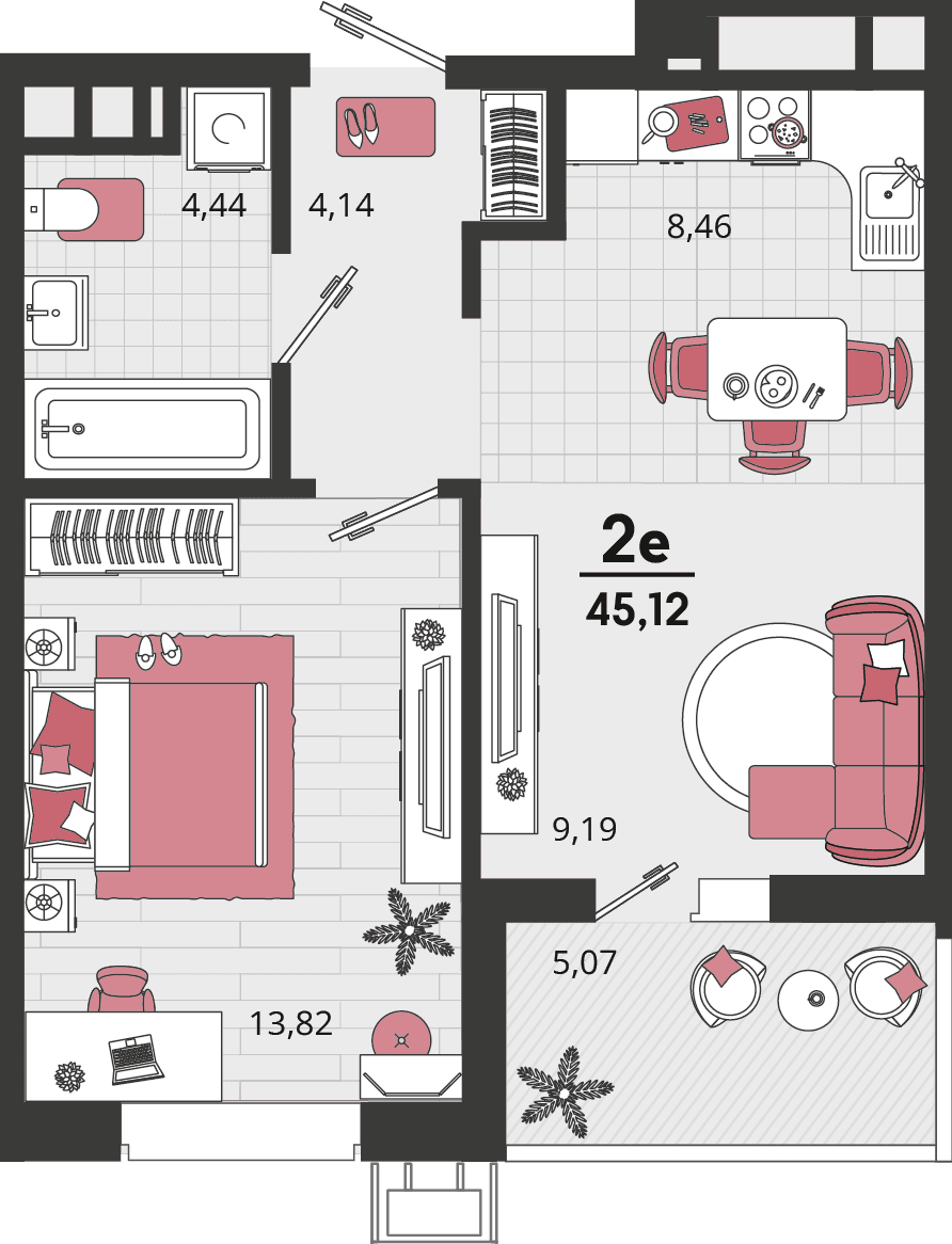 2-к, 45.12 м² · Родные просторы