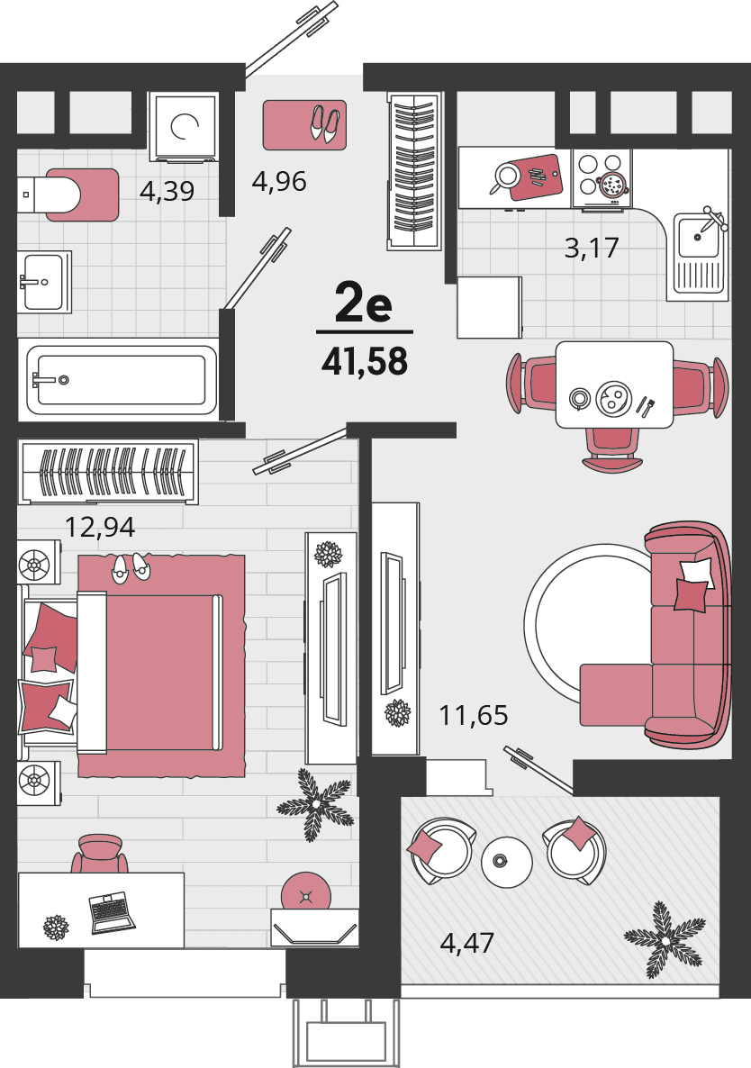2-к, 41.58 м² · Родные просторы