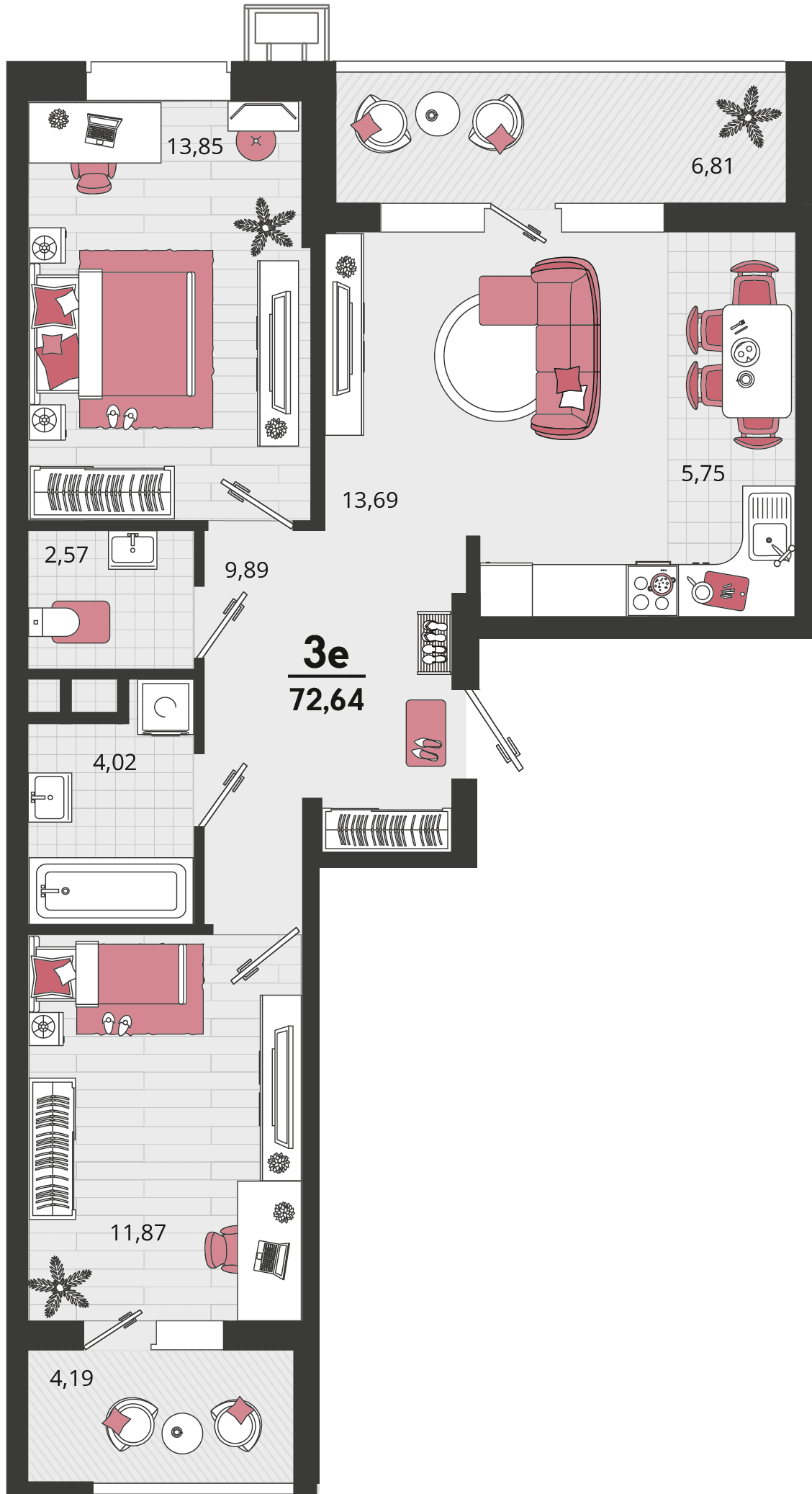 3-к, 72.64 м² · Родные просторы