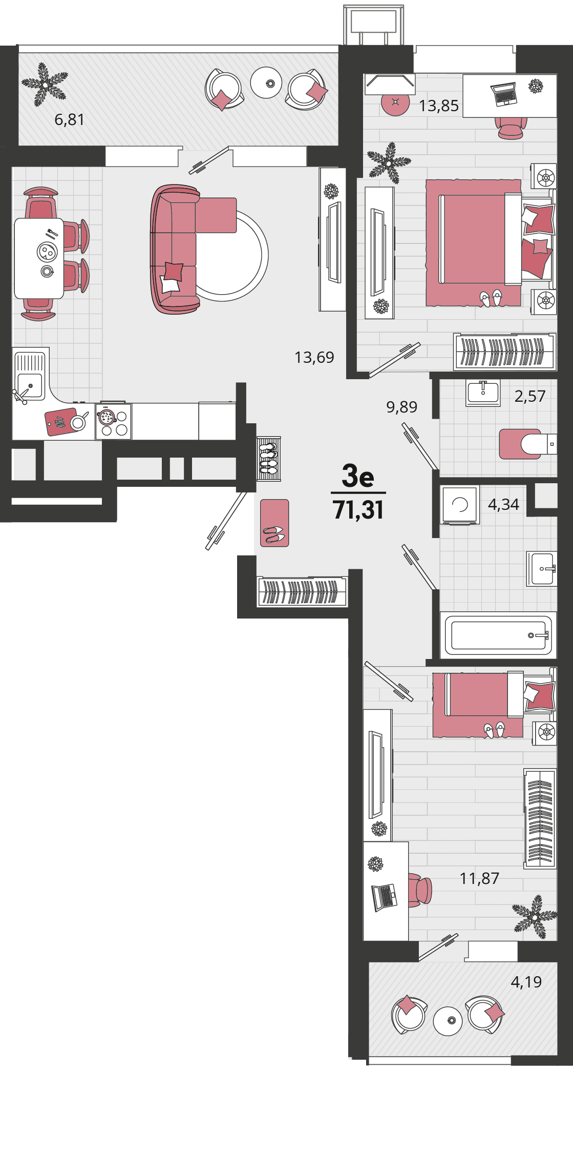 3-к, 71.31 м² · Родные просторы