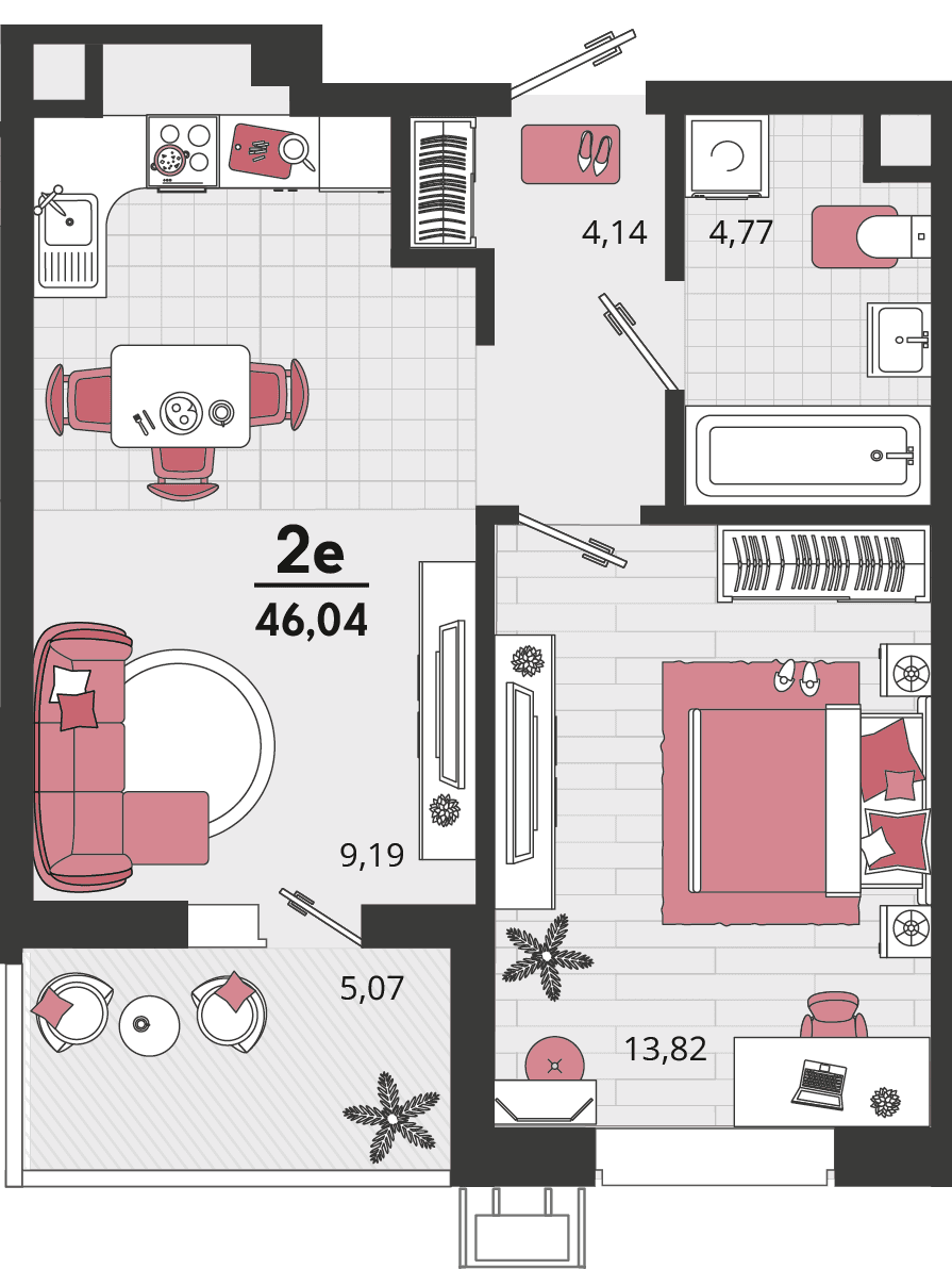 2-к, 46.04 м² · Родные просторы