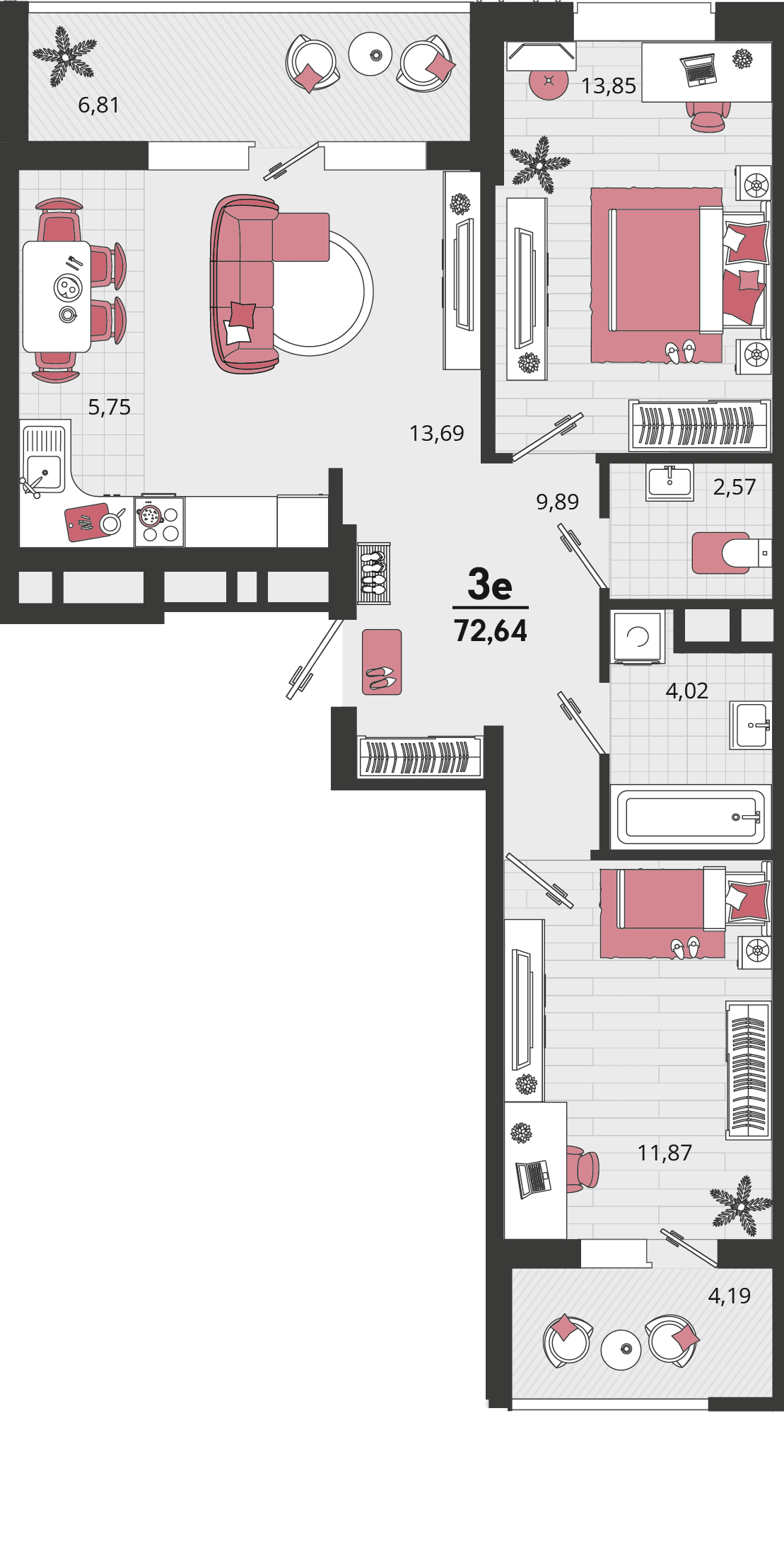 3-к, 72.64 м² · Родные просторы
