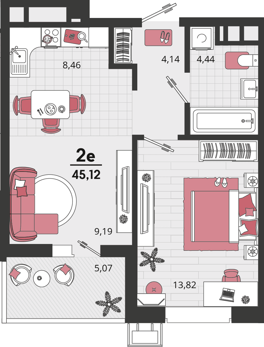 2-к, 45.12 м² · Родные просторы