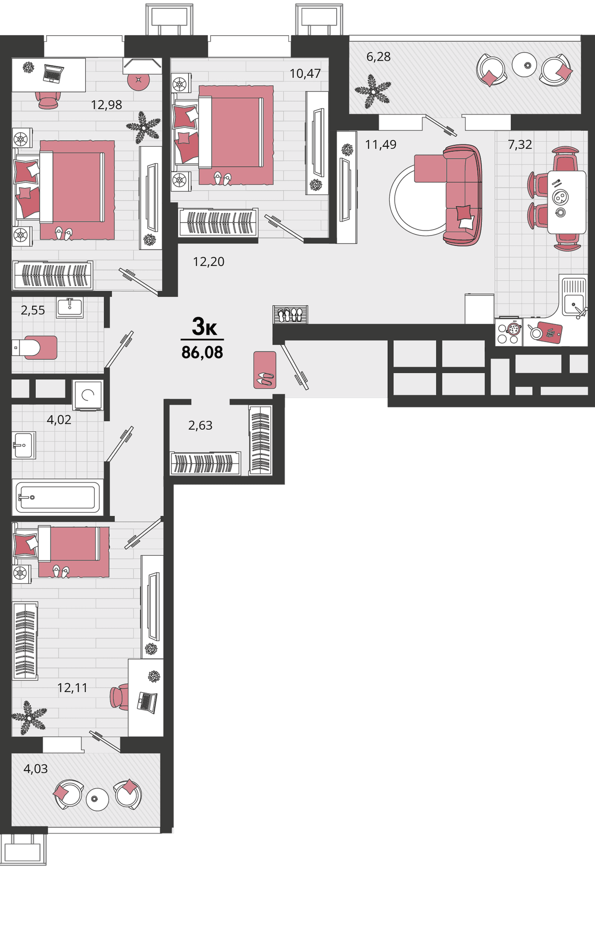4-к, 86.08 м² · Родные просторы