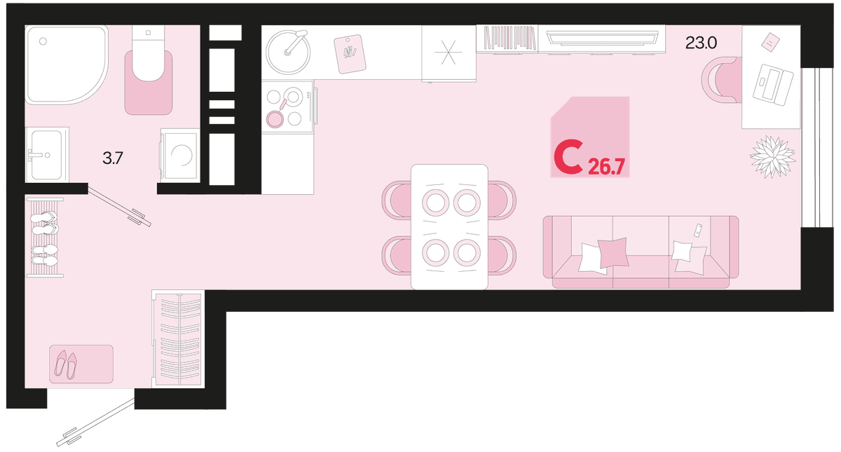 Студия, 26.7 м² · Первое место