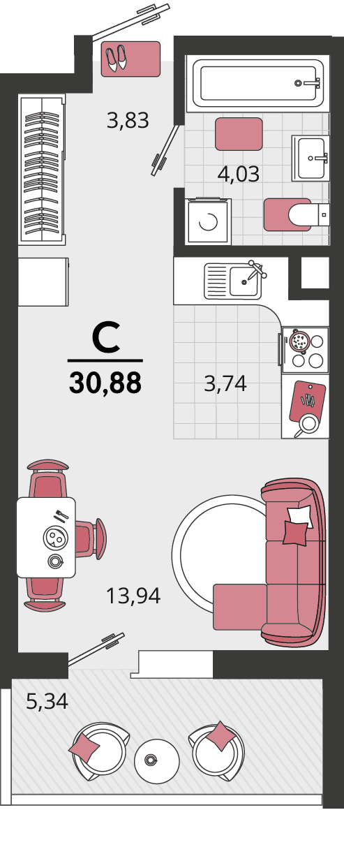 1-к, 30.88 м² · Родные просторы