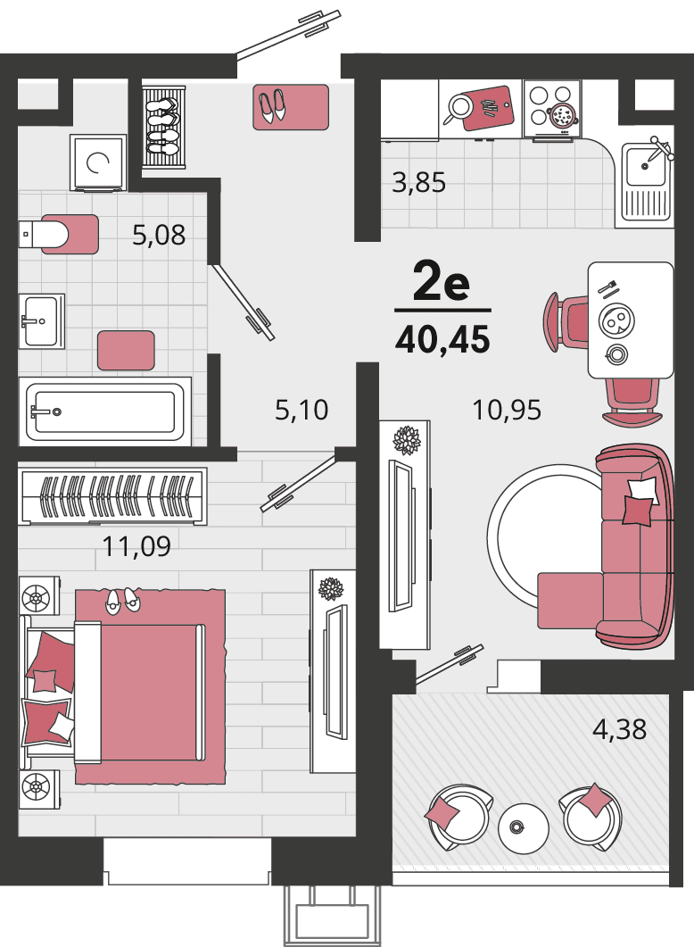 2-к, 40.45 м² · Родные просторы