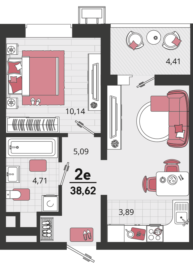2-к, 38.62 м² · Родные просторы