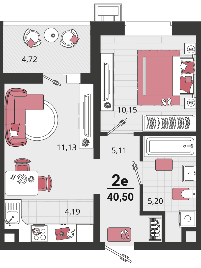 2-к, 40.5 м² · Родные просторы