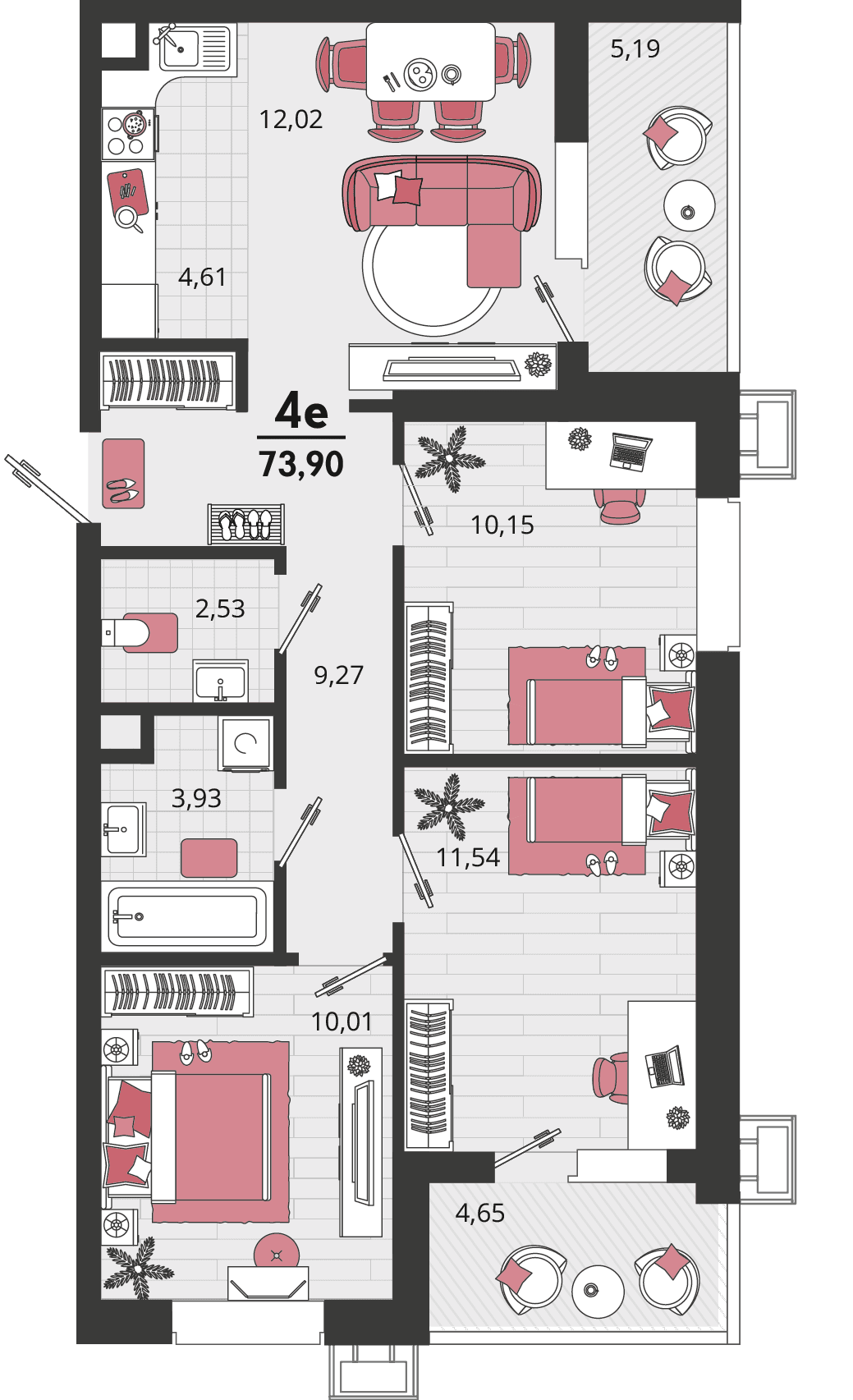4-к, 73.9 м² · Родные просторы
