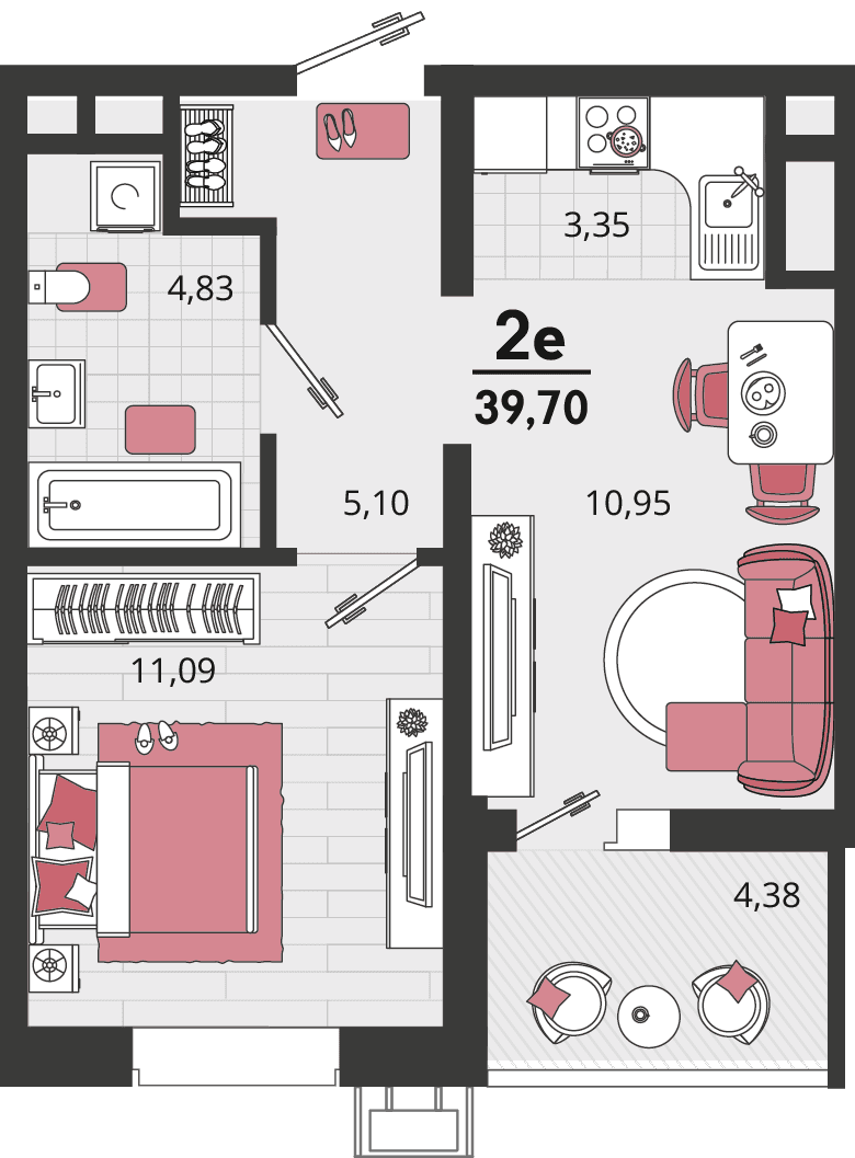 2-к, 39.7 м² · Родные просторы