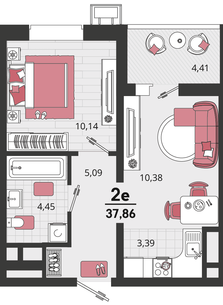 2-к, 37.86 м² · Родные просторы
