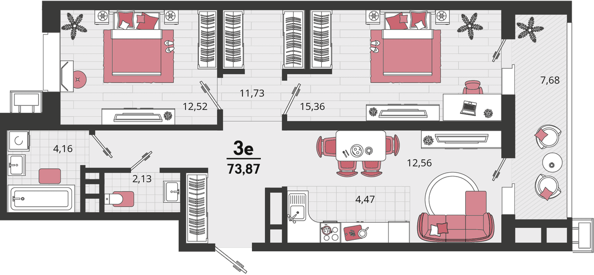 3-к, 73.87 м² · Родные просторы
