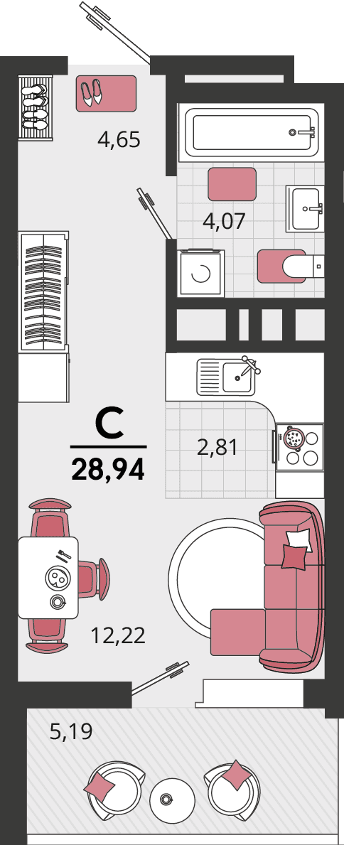 1-к, 28.94 м² · Родные просторы