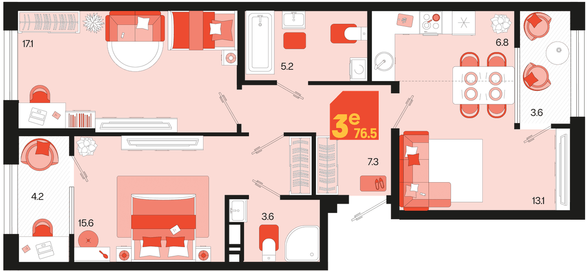 3-к, 76.5 м² · Первое место
