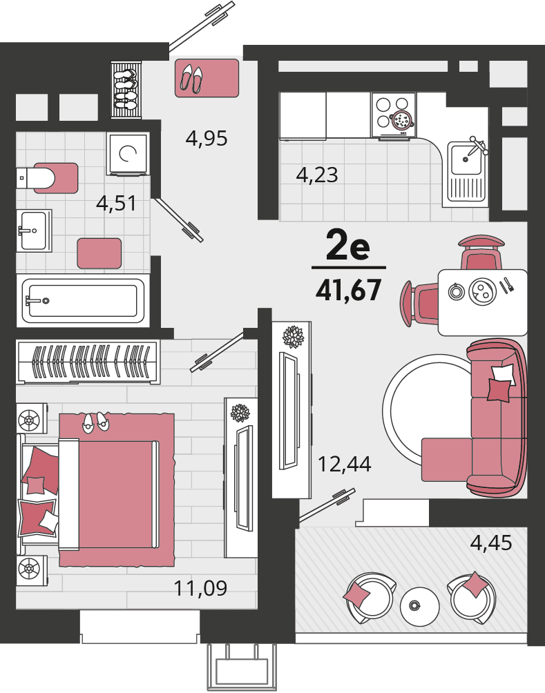 2-к, 41.67 м² · Родные просторы
