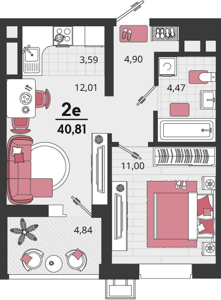 2-к, 40.81 м² · Родные просторы