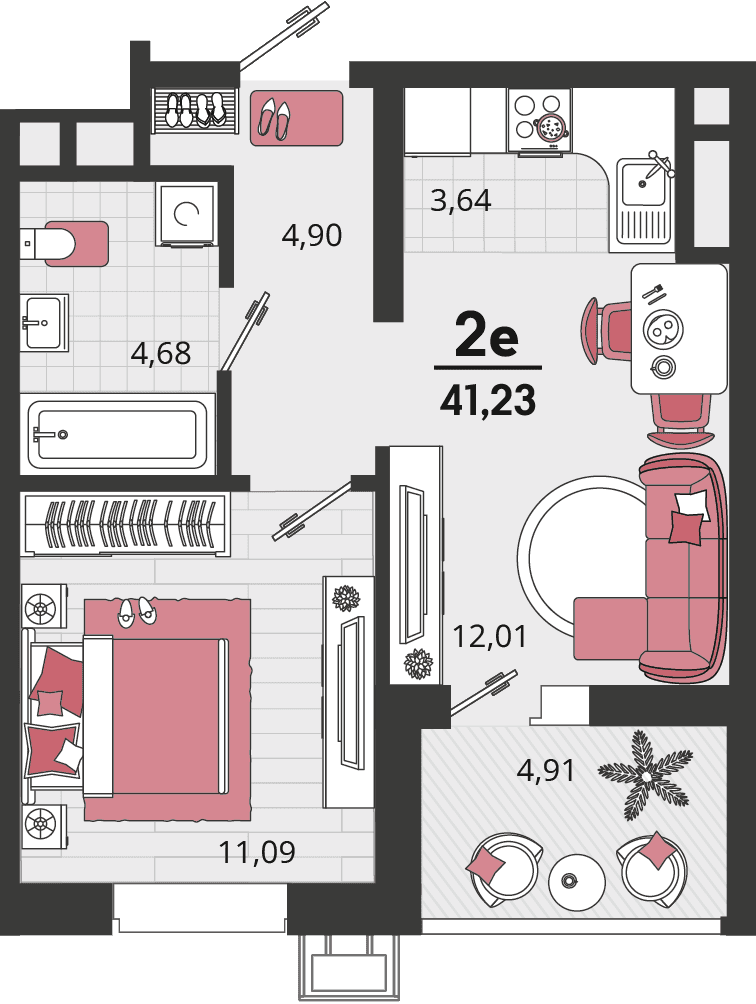 2-к, 41.23 м² · Родные просторы
