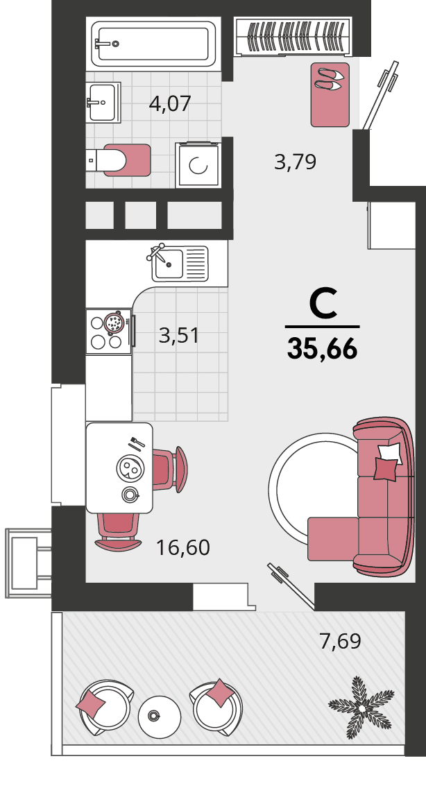 1-к, 35.66 м² · Родные просторы