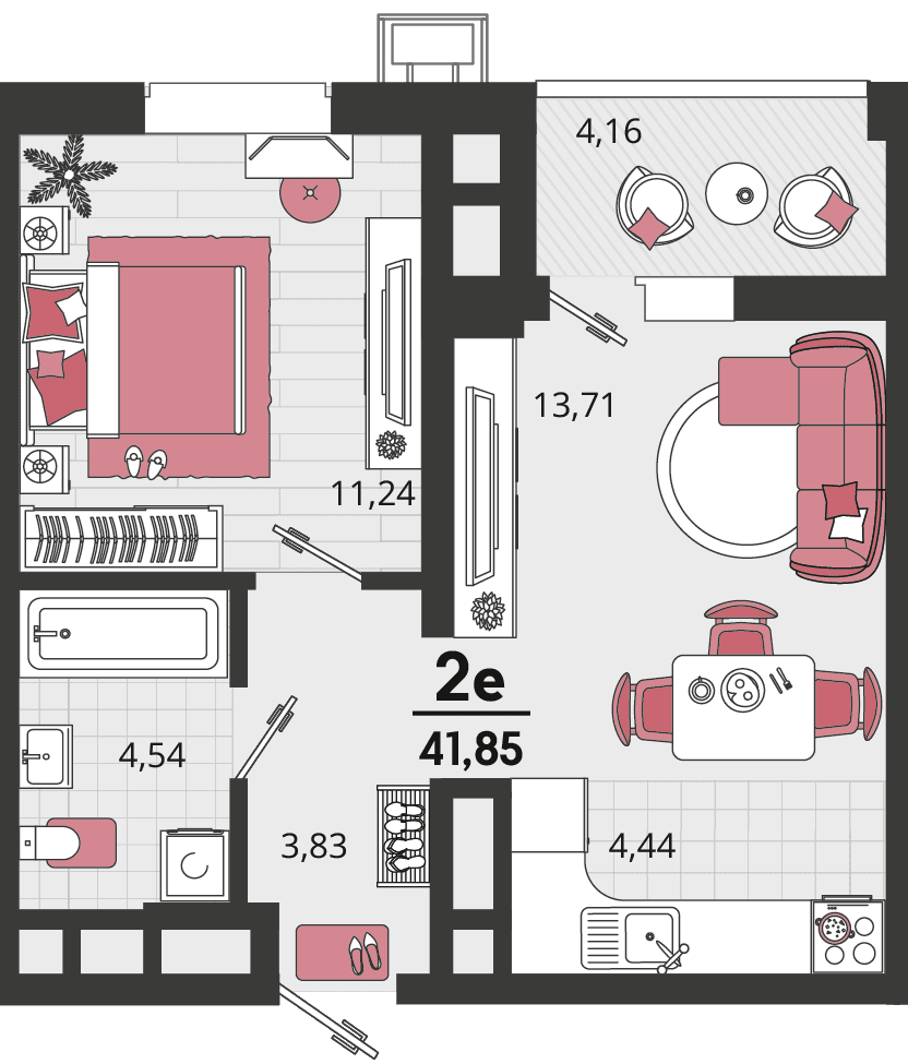2-к, 41.85 м² · Родные просторы