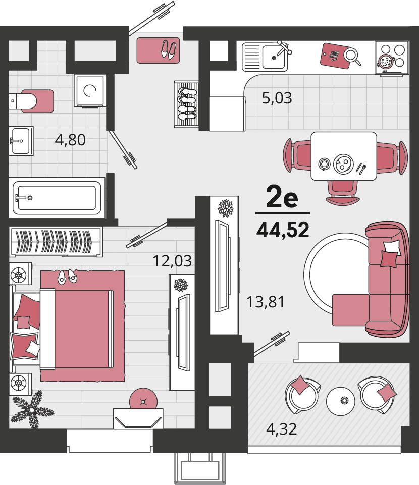 2-к, 44.52 м² · Родные просторы