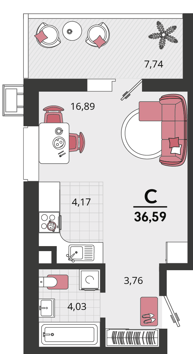 1-к, 36.59 м² · Родные просторы