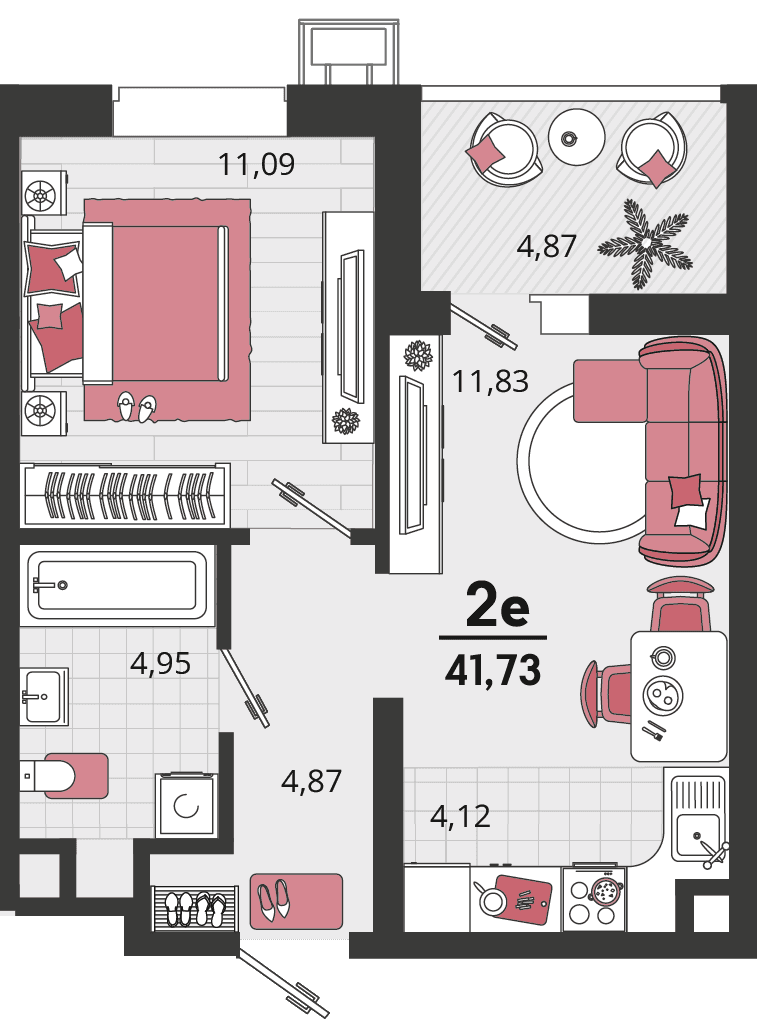 2-к, 41.73 м² · Родные просторы