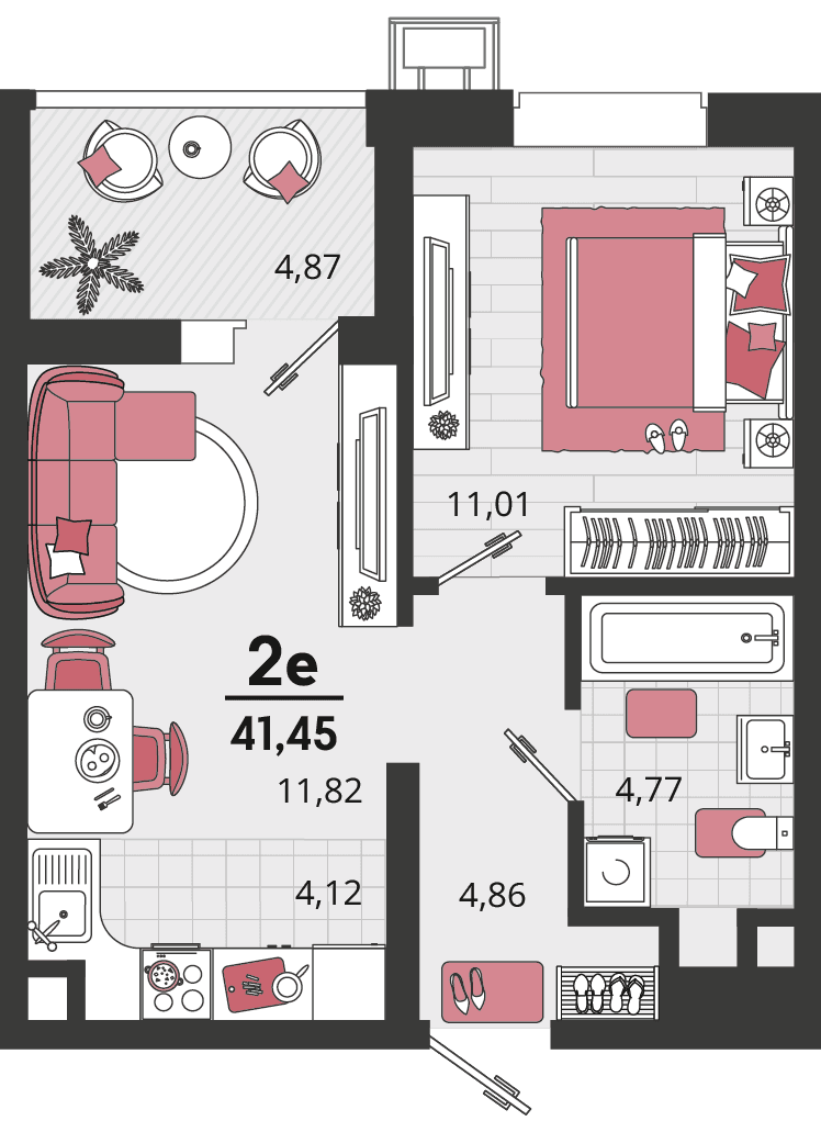 2-к, 41.45 м² · Родные просторы