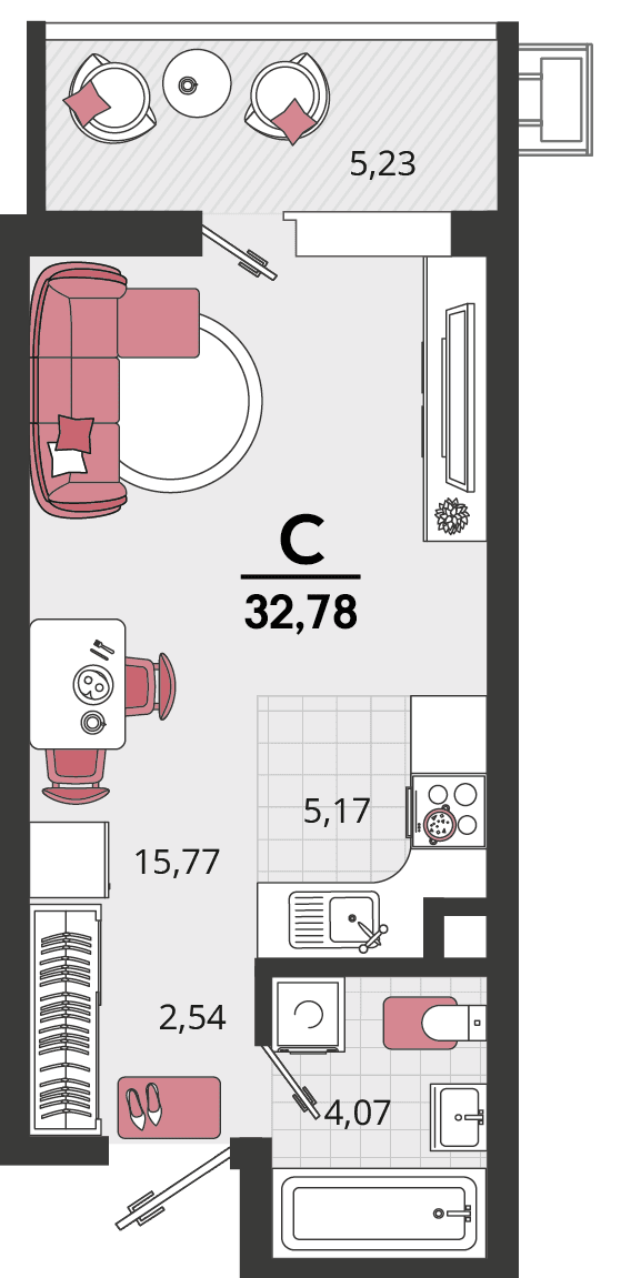 1-к, 32.78 м² · Родные просторы