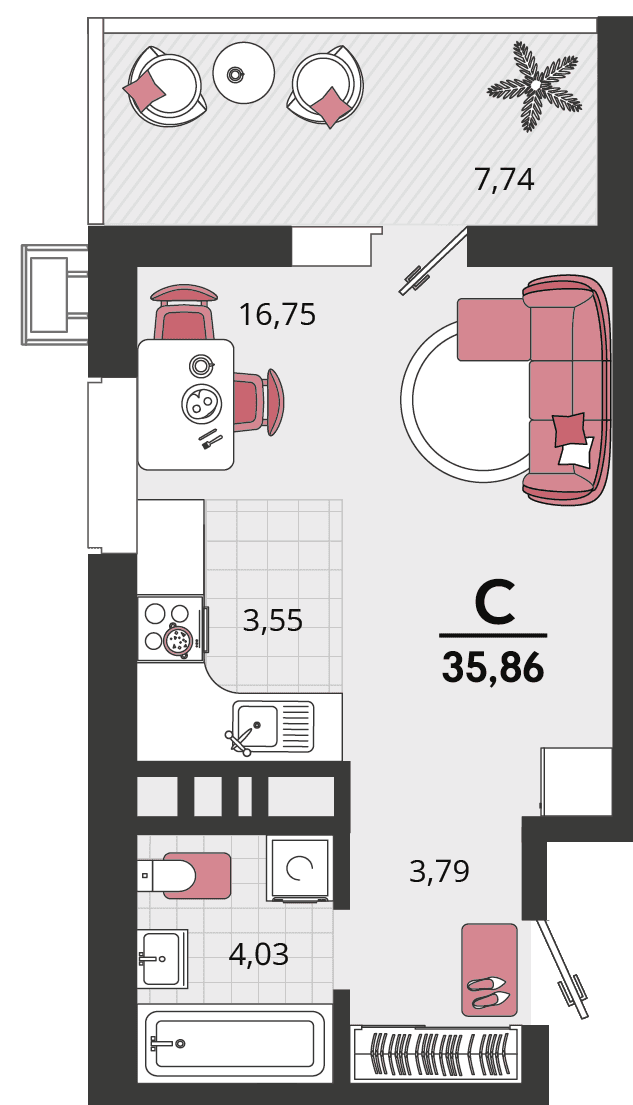 1-к, 35.86 м² · Родные просторы