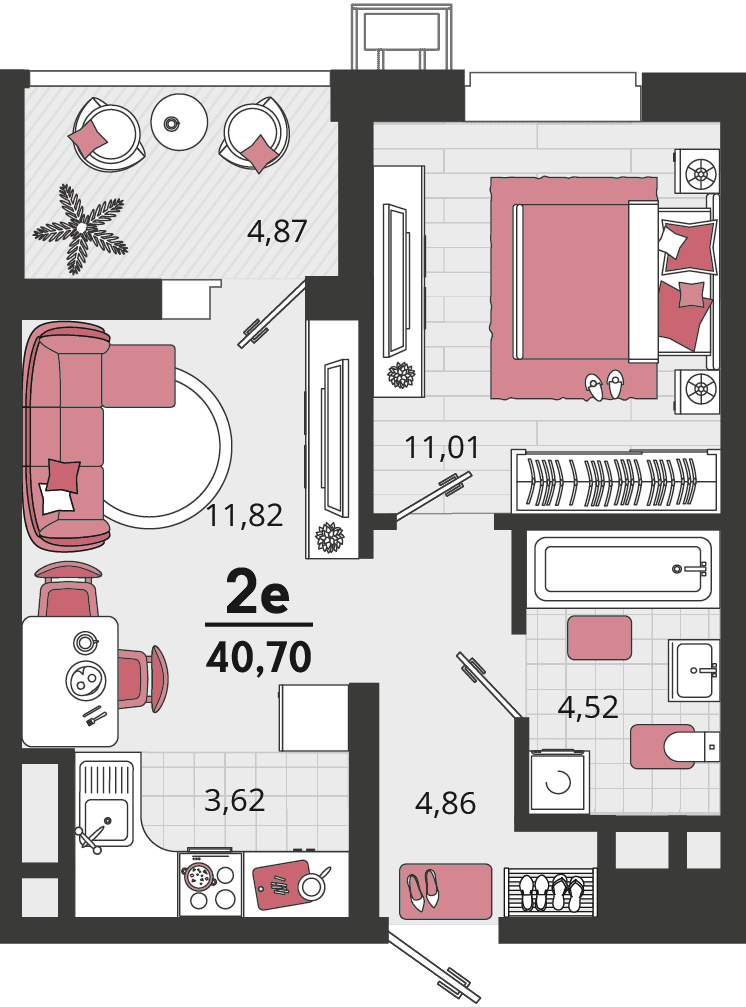 2-к, 40.7 м² · Родные просторы