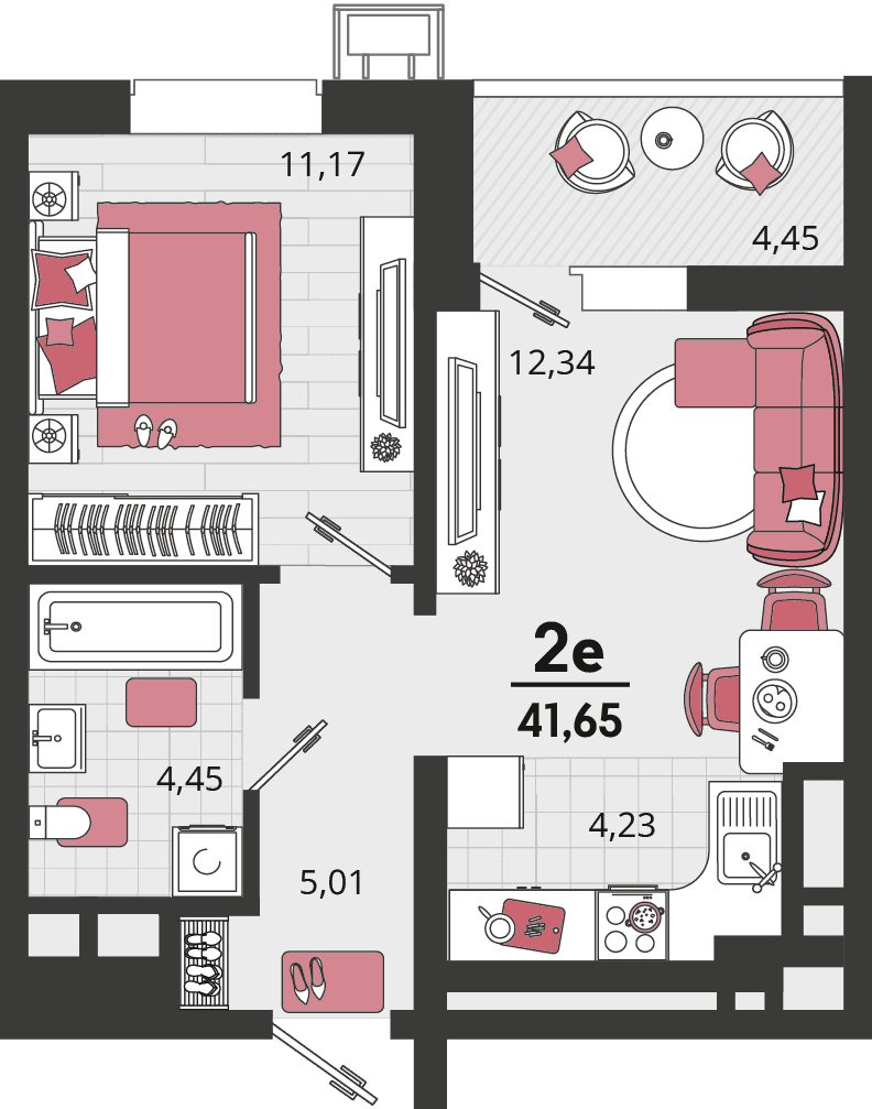2-к, 41.65 м² · Родные просторы