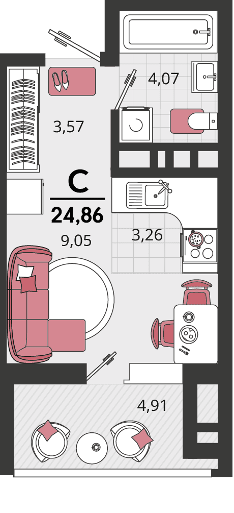 1-к, 24.86 м² · Родные просторы