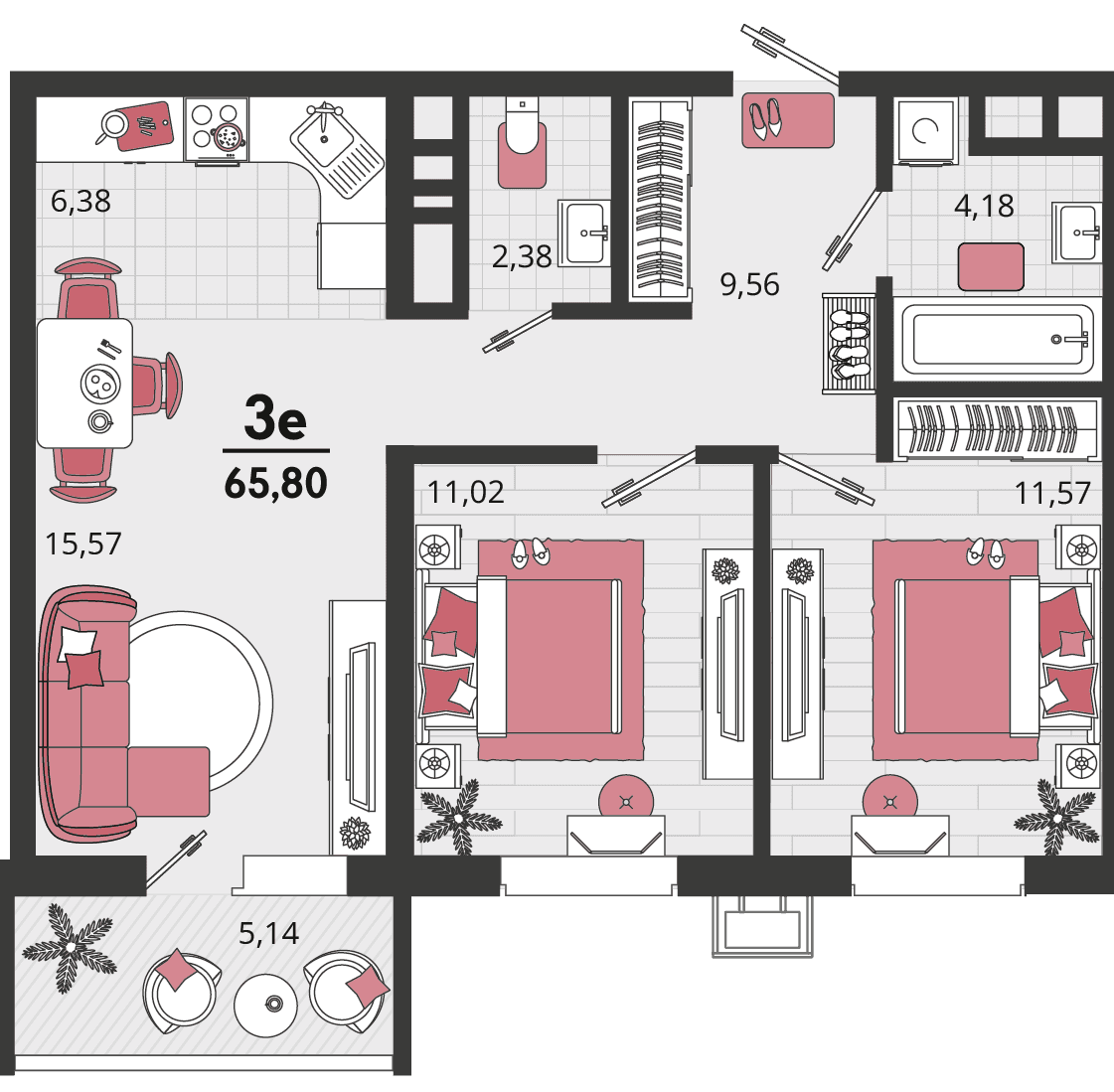 3-к, 65.8 м² · Родные просторы