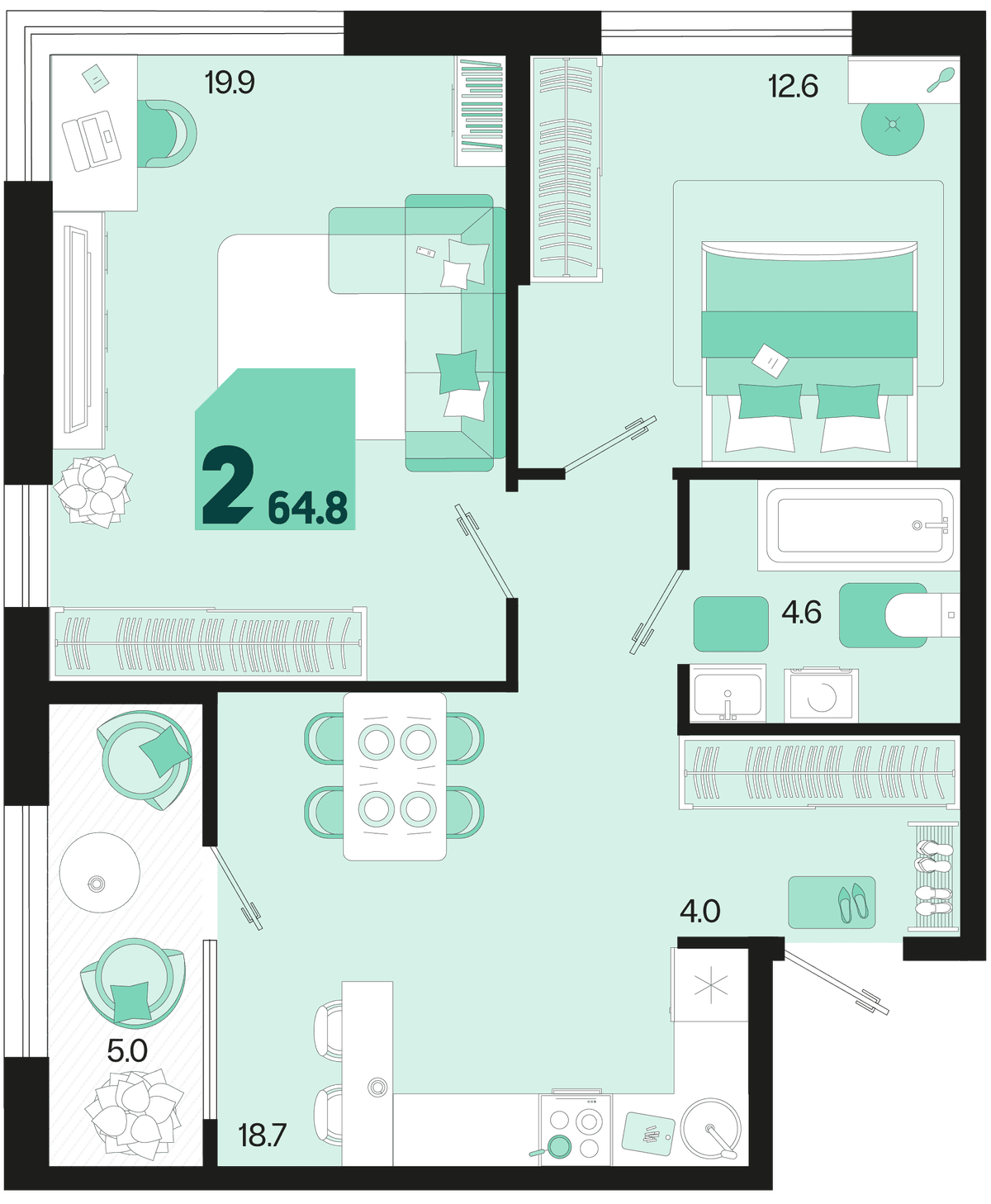 2-к, 64.8 м² · Первое место