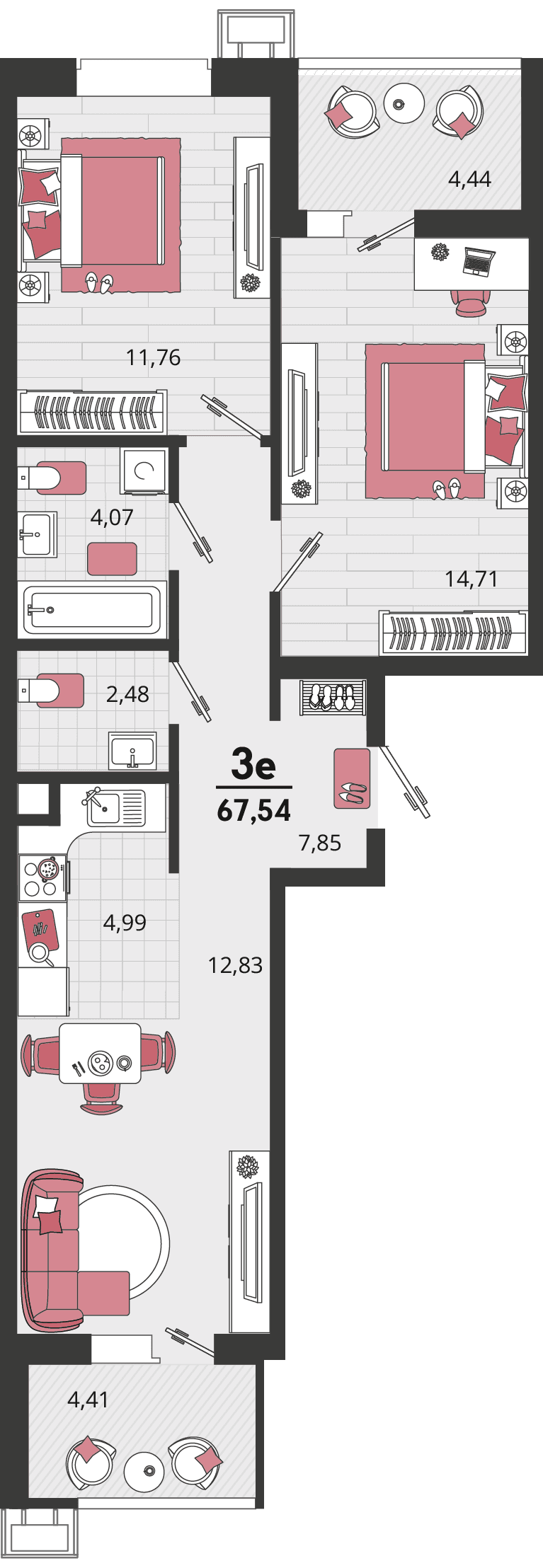 3-к, 67.54 м² · Родные просторы