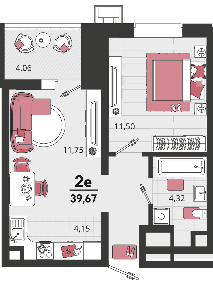 2-к, 39.67 м² · Родные просторы