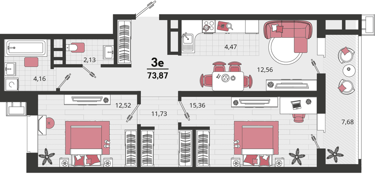 3-к, 73.87 м² · Родные просторы