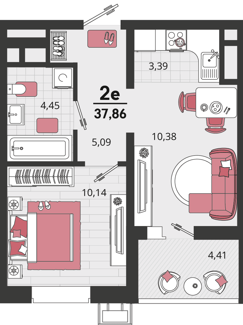 2-к, 37.86 м² · Родные просторы