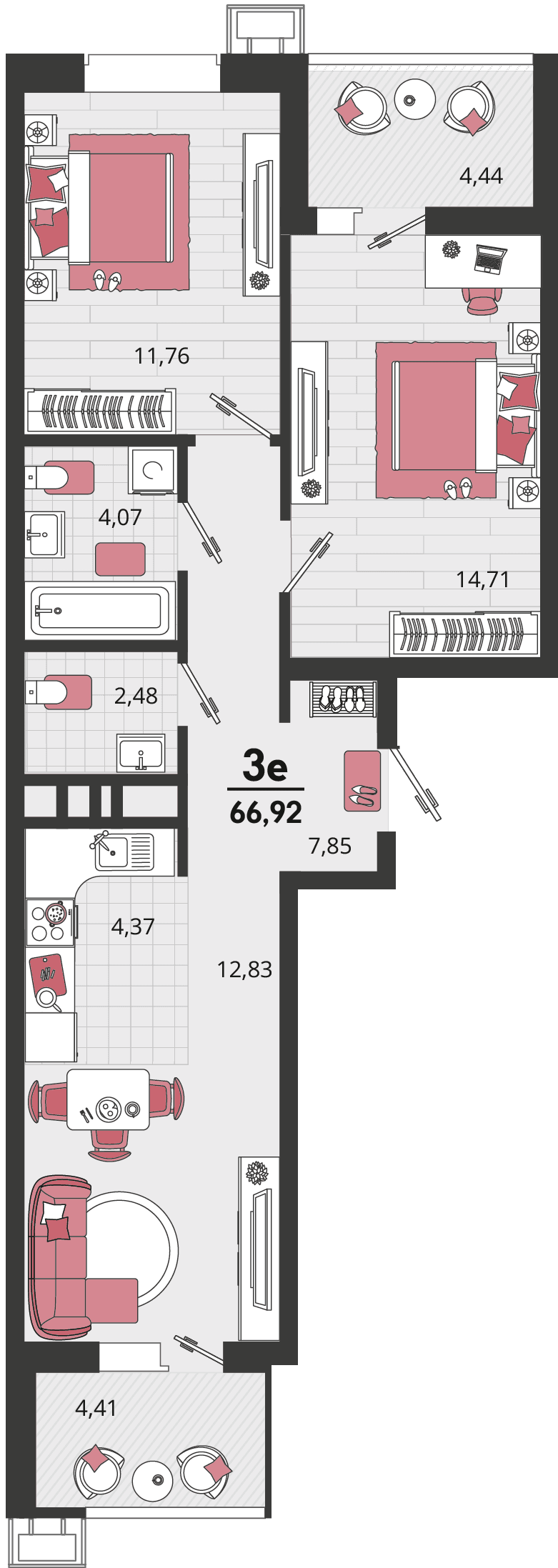 3-к, 66.92 м² · Родные просторы