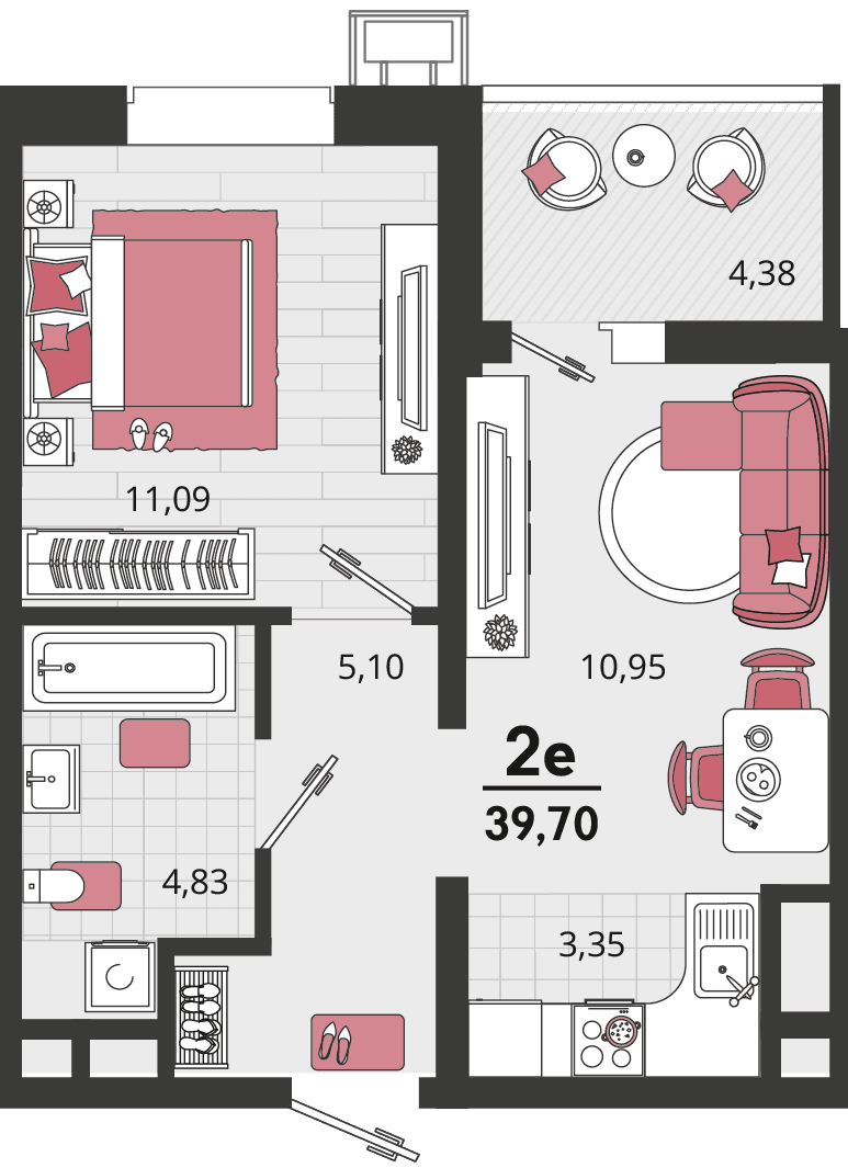 2-к, 39.7 м² · Родные просторы
