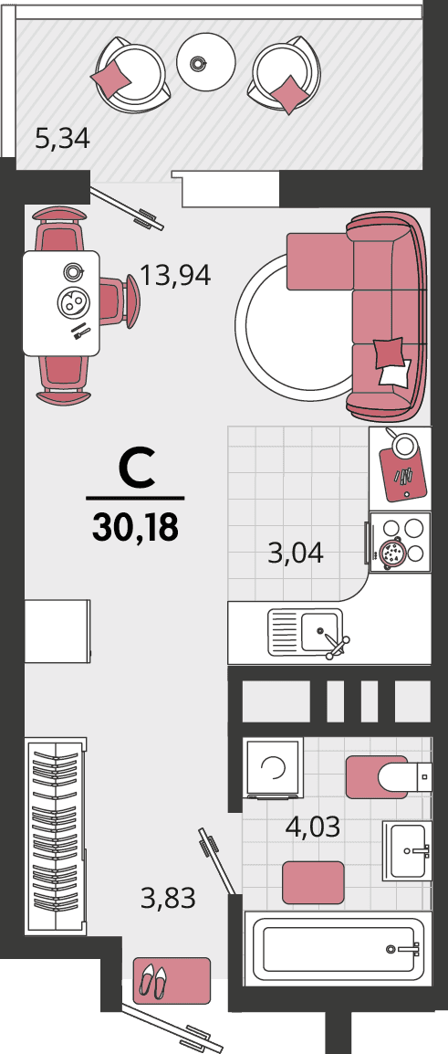 1-к, 30.18 м² · Родные просторы