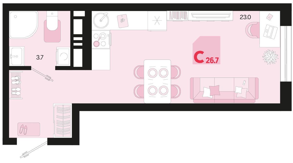 Студия, 26.7 м² · Первое место