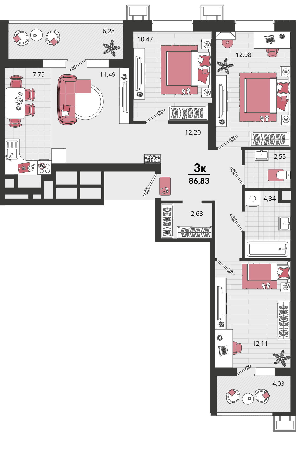 4-к, 86.83 м² · Родные просторы